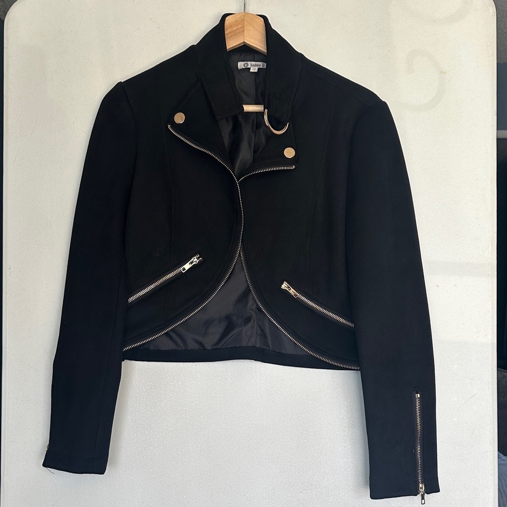 Noble U Black Leather Suede Jacket with Gold Details
